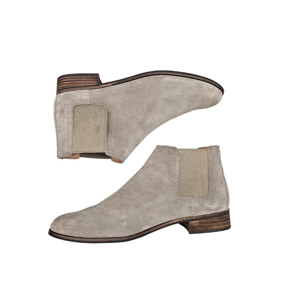 FRYE Women's Size 9 VGC Taupe Suede Leather Block Heel Ankle Chelsea Boots Shoes - Picture 7 of 8